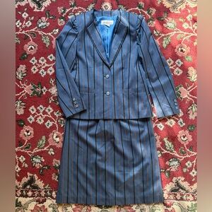 Saks Fifth Avenue Blue Pinstripe Wool Jacket & Skirt Set